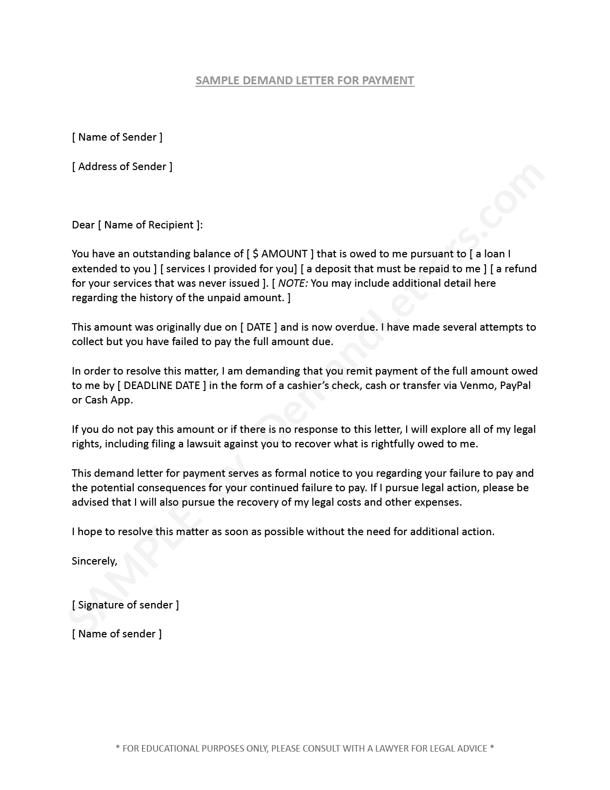 Sample Demand Letter For Payment - DemandLetters.com